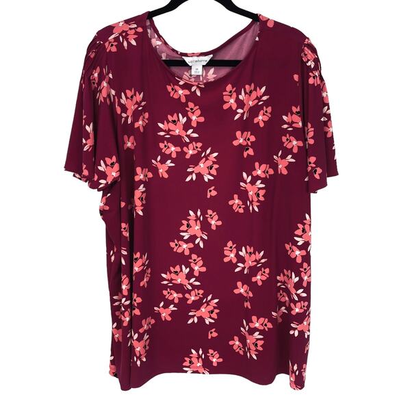 LIZ CLAIBORNE TUNIC TOP Women's Size 3X PINK FLORAL Flutter Sleeves - Picture 1 of 5